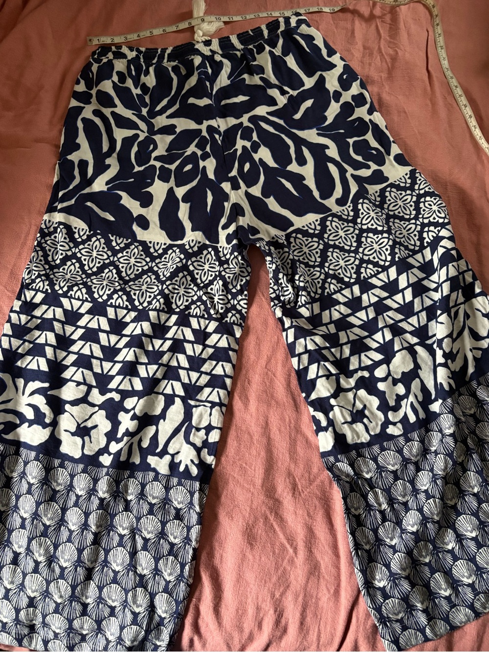Anthropologie Wide-Leg Pants Pull-On Linen Blend White Blue Boho Beach Summer 1X - Picture 5 of 5